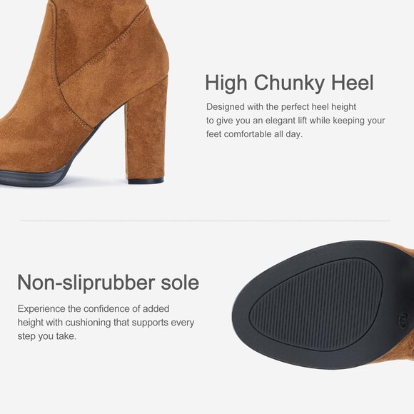 Women's Camel-imitation Suede Thigh High Over The Knee Rounded Toe Tall Boot - Picture 5 of 9